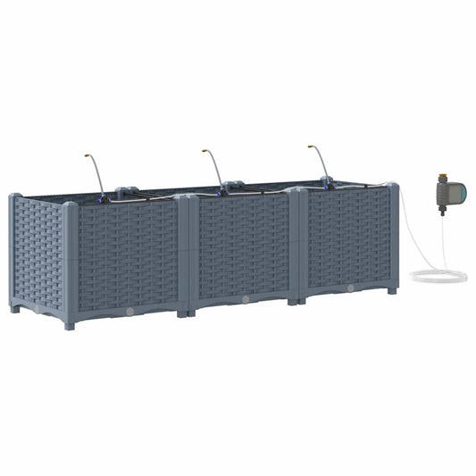 vidaXL Γλάστρα Κήπου 3 pcs Ανοιχτό Γκρι 120 x 40 x 37,5 cm Πλαστικό
