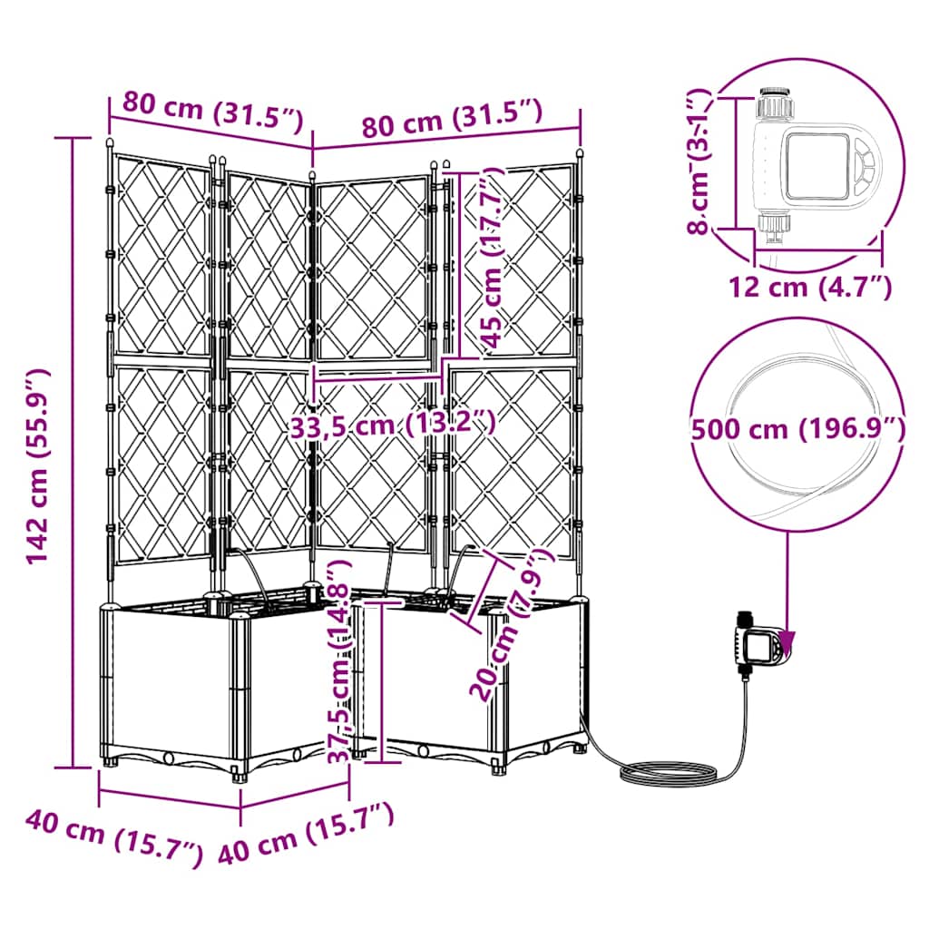 vidaXL Ζαρντινιέρες κήπου Λευκό 80 x 80 x 142 cm Ατσάλι