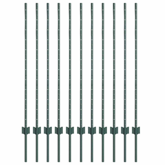 vidaXL Στύλος Περιφράξεων 11 pcs Πράσινο 120 cm Ατσάλι