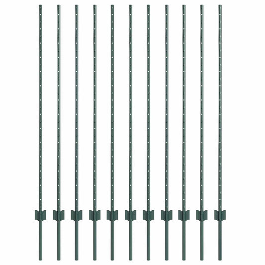 vidaXL Στύλος Περιφράξεων 11 pcs Πράσινο 140 cm Ατσάλι
