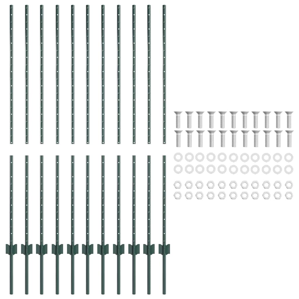 vidaXL Στύλος Περιφράξεων 11 pcs Πράσινο 140 cm Ατσάλι