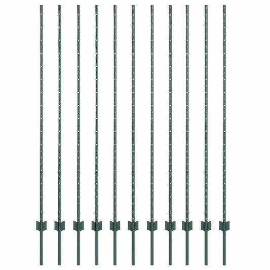 vidaXL Στύλος Περιφράξεων 11 pcs Πράσινο 150 cm Ατσάλι