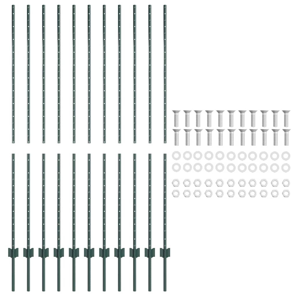 vidaXL Στύλος Περιφράξεων 11 pcs Πράσινο 150 cm Ατσάλι