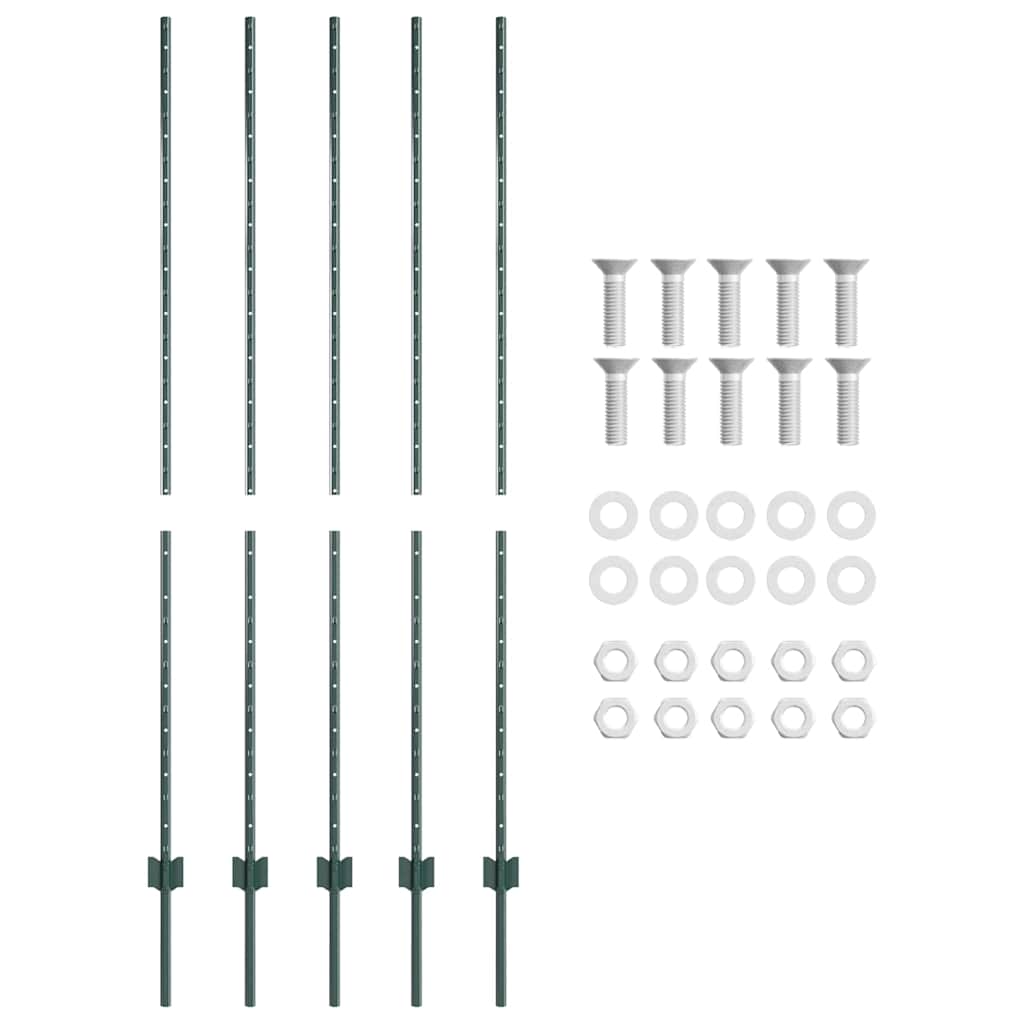 vidaXL Στύλος Περιφράξεων 5 pcs Πράσινο 160 cm Ατσάλι