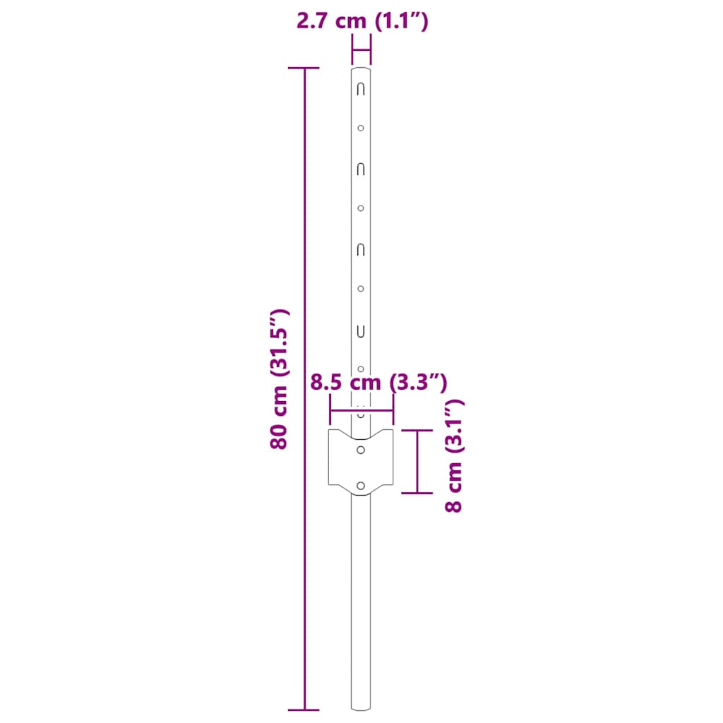 vidaXL Ενσωματωμένος Πόλος Φράχτη 5 τεμ. Γκρι 80 cm