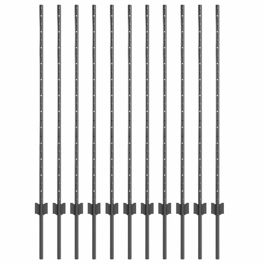 vidaXL Στύλος Περιφράξεων 11 pcs Γκρι 120 cm Ατσάλι
