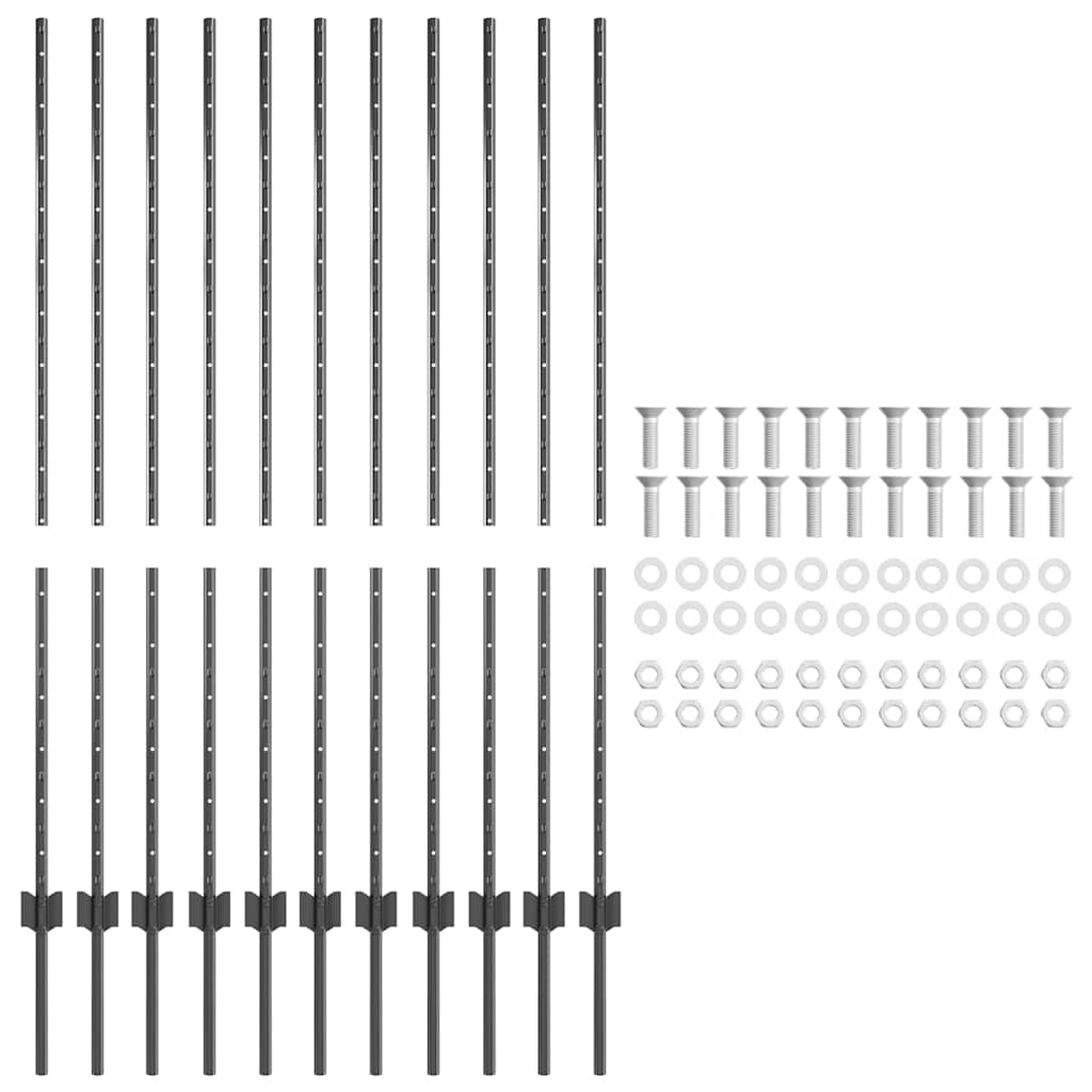 vidaXL Στύλος Περιφράξεων 11 pcs Γκρι 140 cm Ατσάλι