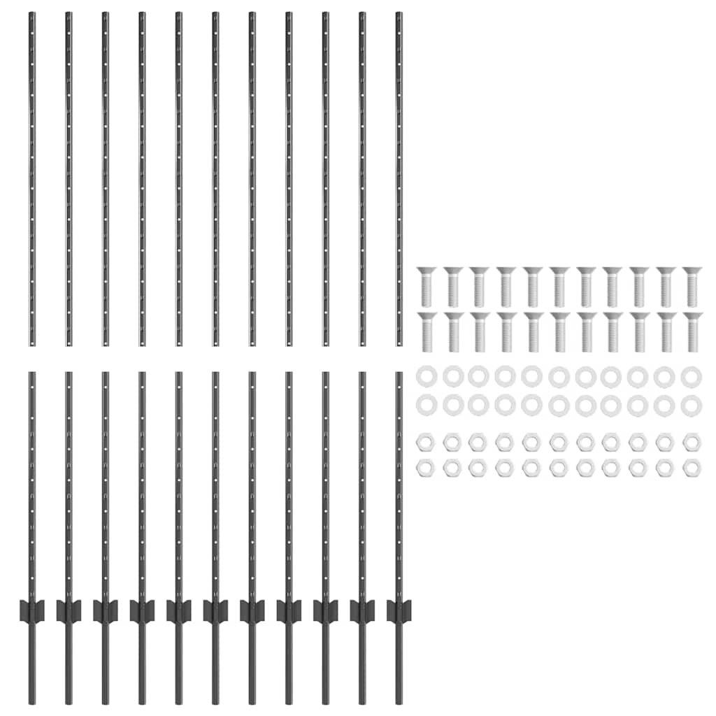 vidaXL Στύλος Περιφράξεων 11 pcs Γκρι 150 cm Ατσάλι