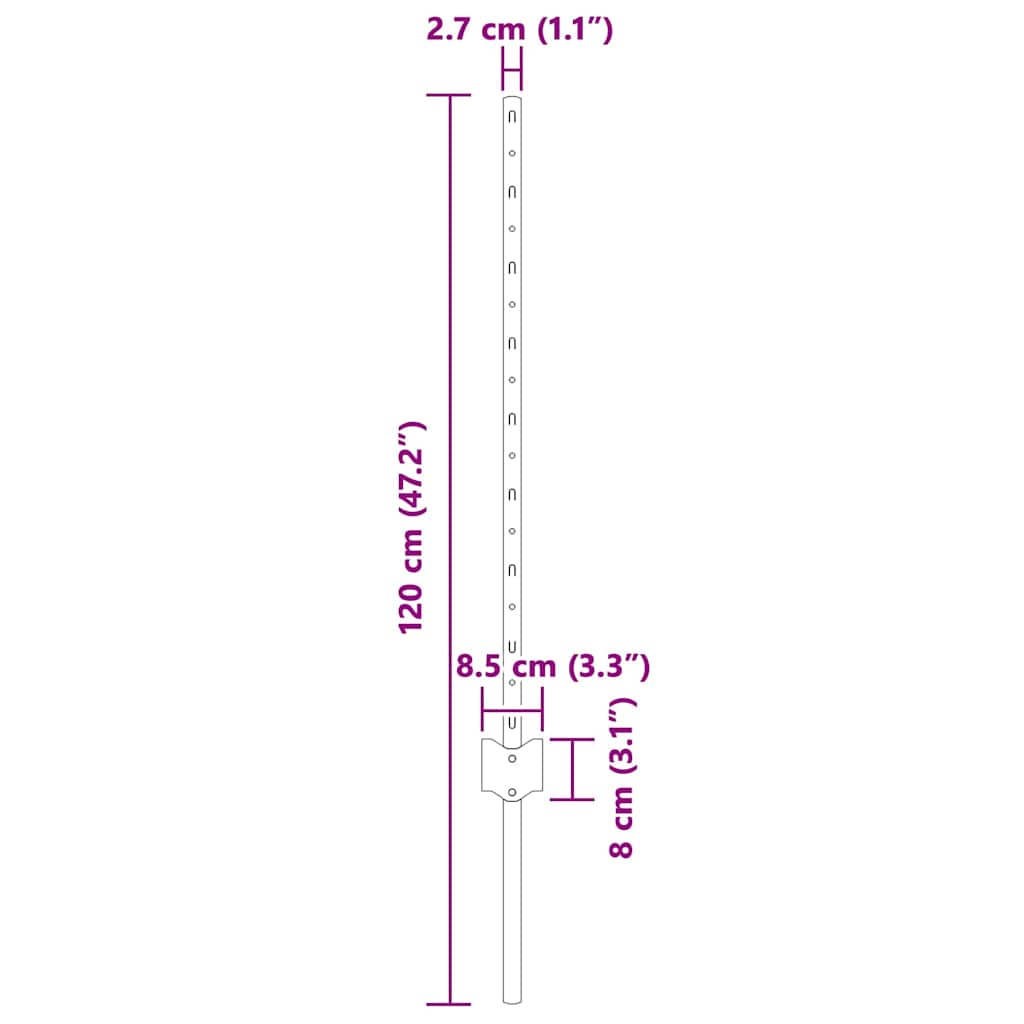 vidaXL Στύλος Περιφράξεων 5 pcs Ασημί 80 cm Ατσάλι