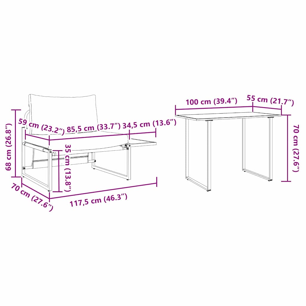 Σετ Κήπου 2 Τεμαχίων vidaXL με Μοναδική Θέση και Ανθρακί Μαξιλάρια
