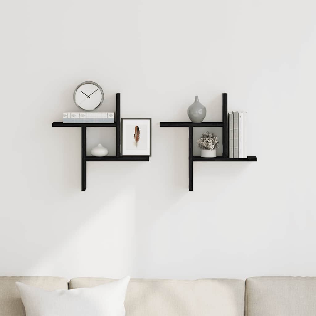 vidaXL Ράφια Τοίχου 2 τεμ. Μαύρη Δρυς 38x12x38 εκ. από Τεχνητό Ξύλο