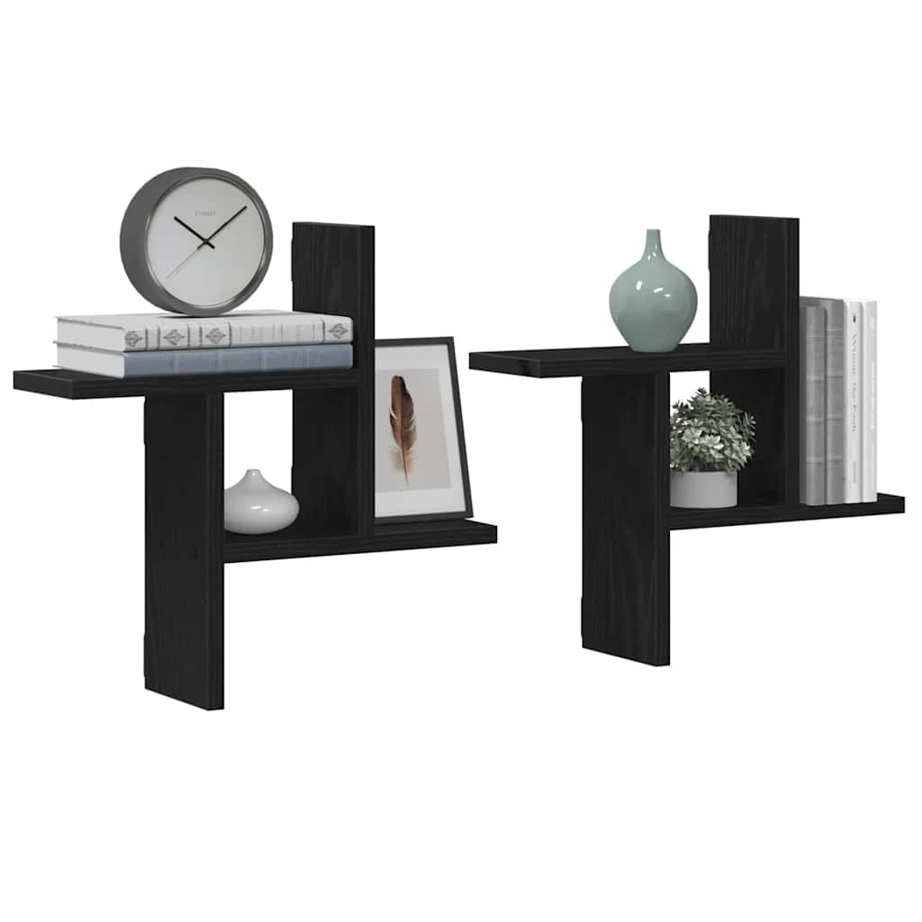 vidaXL Ράφια Τοίχου 2 τεμ. Μαύρη Δρυς 38x12x38 εκ. από Τεχνητό Ξύλο
