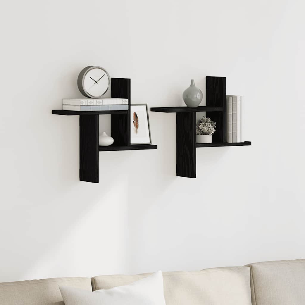 vidaXL Ράφια Τοίχου 2 τεμ. Μαύρη Δρυς 38x12x38 εκ. από Τεχνητό Ξύλο