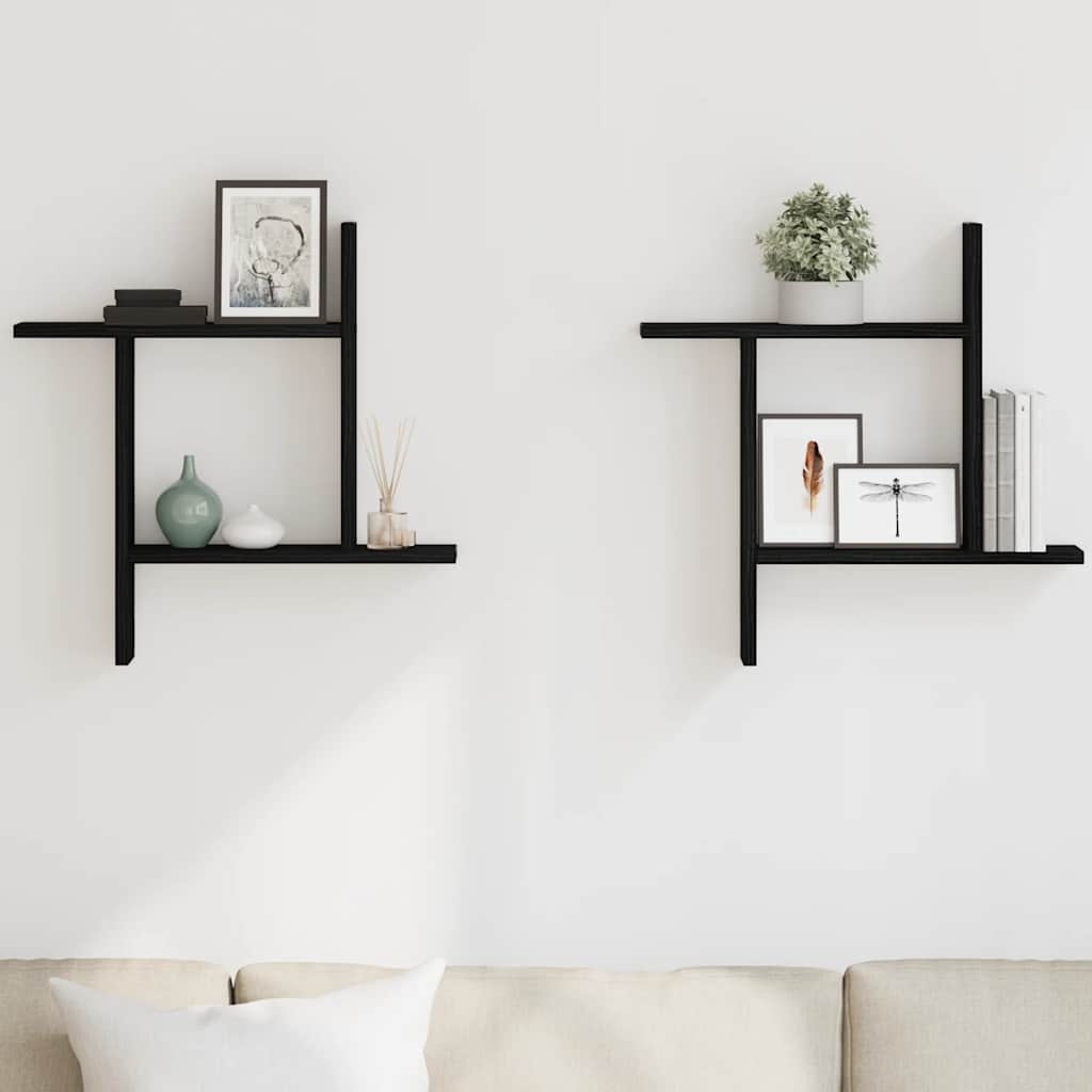 vidaXL Ράφια Τοίχου 2 τεμ. Μαύρη Δρυς 50x12x50 εκ. από Τεχνητό Ξύλο