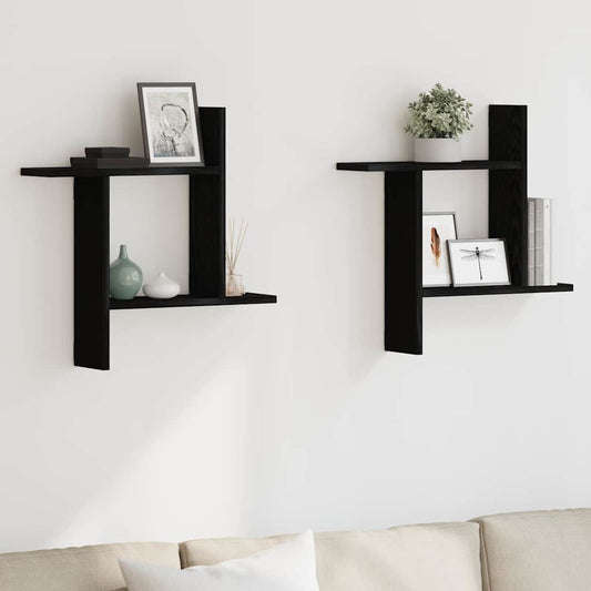 vidaXL Ράφια Τοίχου 2 τεμ. Μαύρη Δρυς 50x12x50 εκ. από Τεχνητό Ξύλο