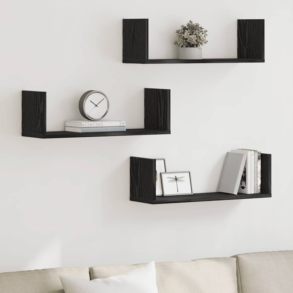 vidaXL Ράφια Τοίχου 3 τεμ. Μαύρη Δρυς 58x18x18 εκ. από Τεχνητό Ξύλο