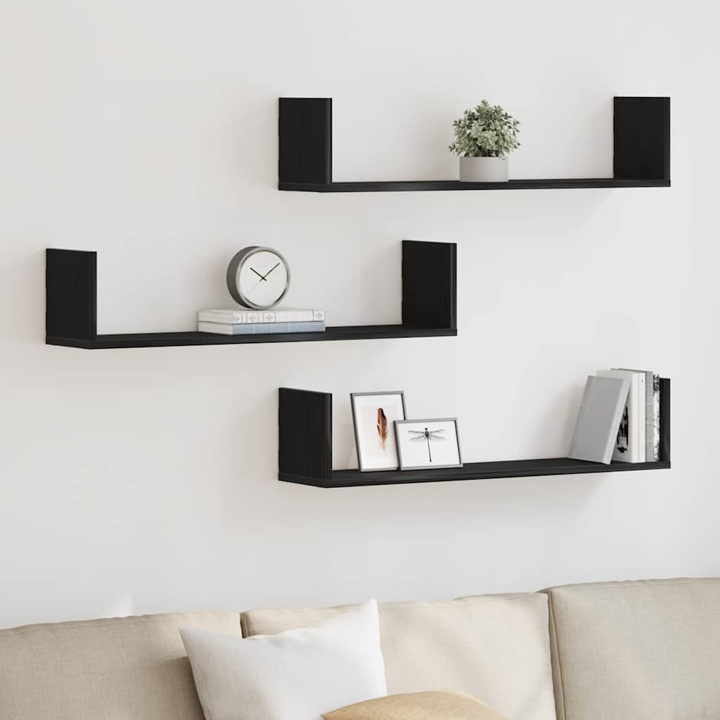 vidaXL Ράφια Τοίχου 3 τεμ. Μαύρη Δρυς 80x18x18 εκ. από Τεχνητό Ξύλο