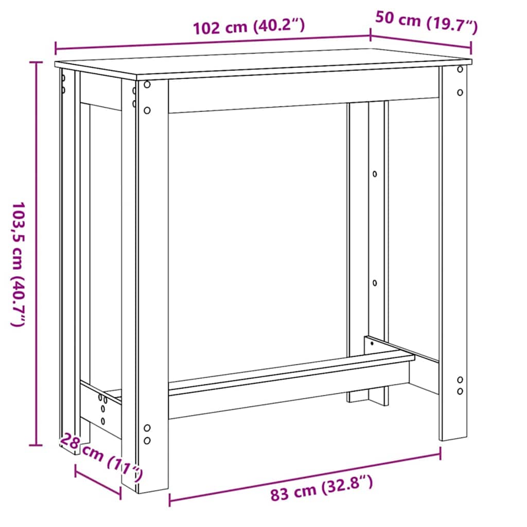 vidaXL Τραπέζι μπαρ 102 x 50 x 103.5 εκ. Επεξεργασμένο Ξύλο Μαύρη Οξυά