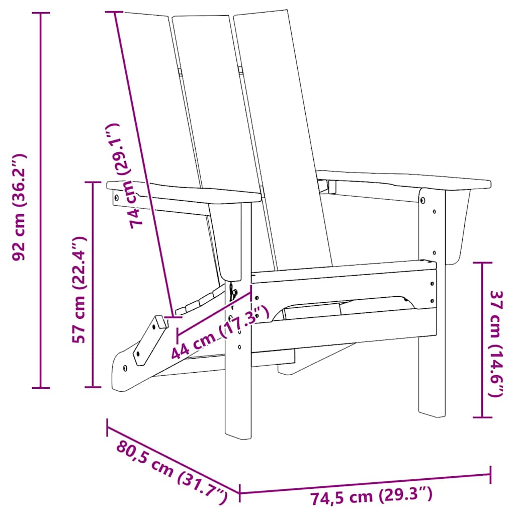 vidaXL Πτυσσόμενη Καρέκλα Adirondack Μαύρο 80,5 x 74,5 x 92 εκ HDPE