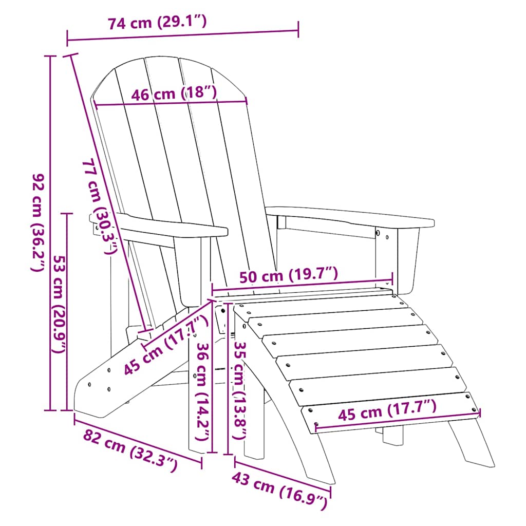 vidaXL Καρέκλα Adirondack Λευκό 82 x 74 x 92 εκ. HDPE