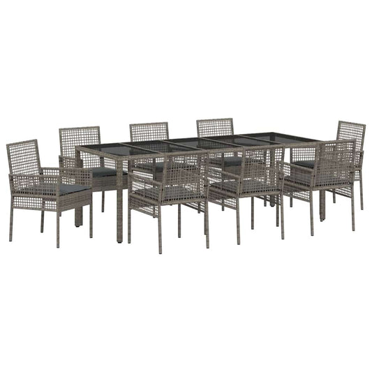vidaXL Σέτ φαγητού για κήπο 9 pcs Γκρι Πολυ ράταν