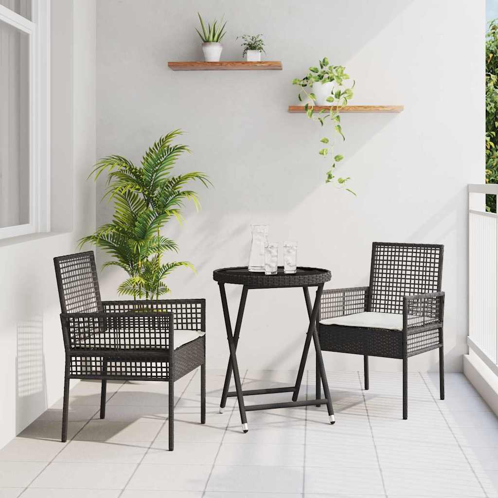 vidaXL Σετ Μπιστρό Κήπου 3 pcs Μαύρο συνθετικό ρατάν