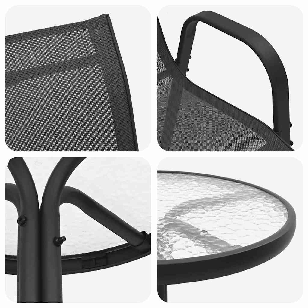 vidaXL Σετ 3 τεμαχίων Bistro Μαύρο Τεξτιλίνη και Ατσάλι