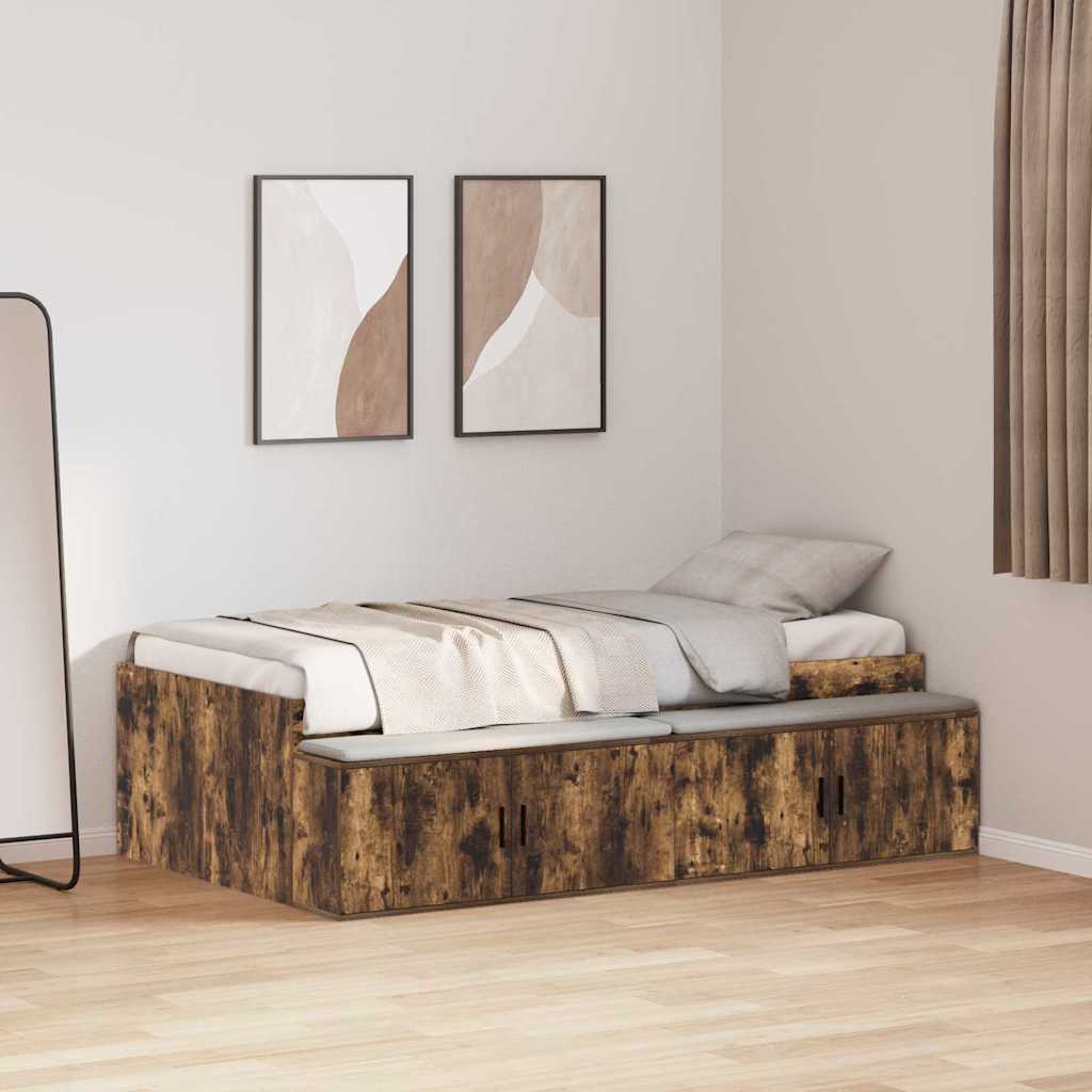 vidaXL Σκελετός Κρεβατιού Καπνιστό Δρύς 90 x 200 cm Επεξεργασμένο ξύλο