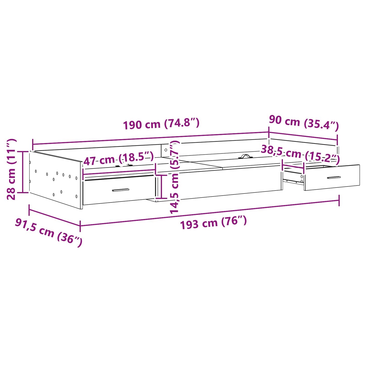 vidaXL Σκελετός Κρεβατιού Καπνιστό Δρύς 90 x 190 cm Επεξεργασμένο ξύλο