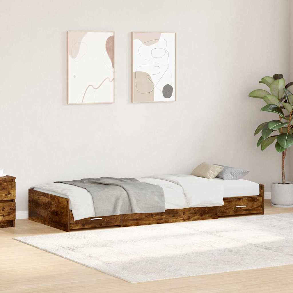 vidaXL Σκελετός Κρεβατιού Καπνιστό Δρύς 75 x 190 cm Επεξεργασμένο ξύλο