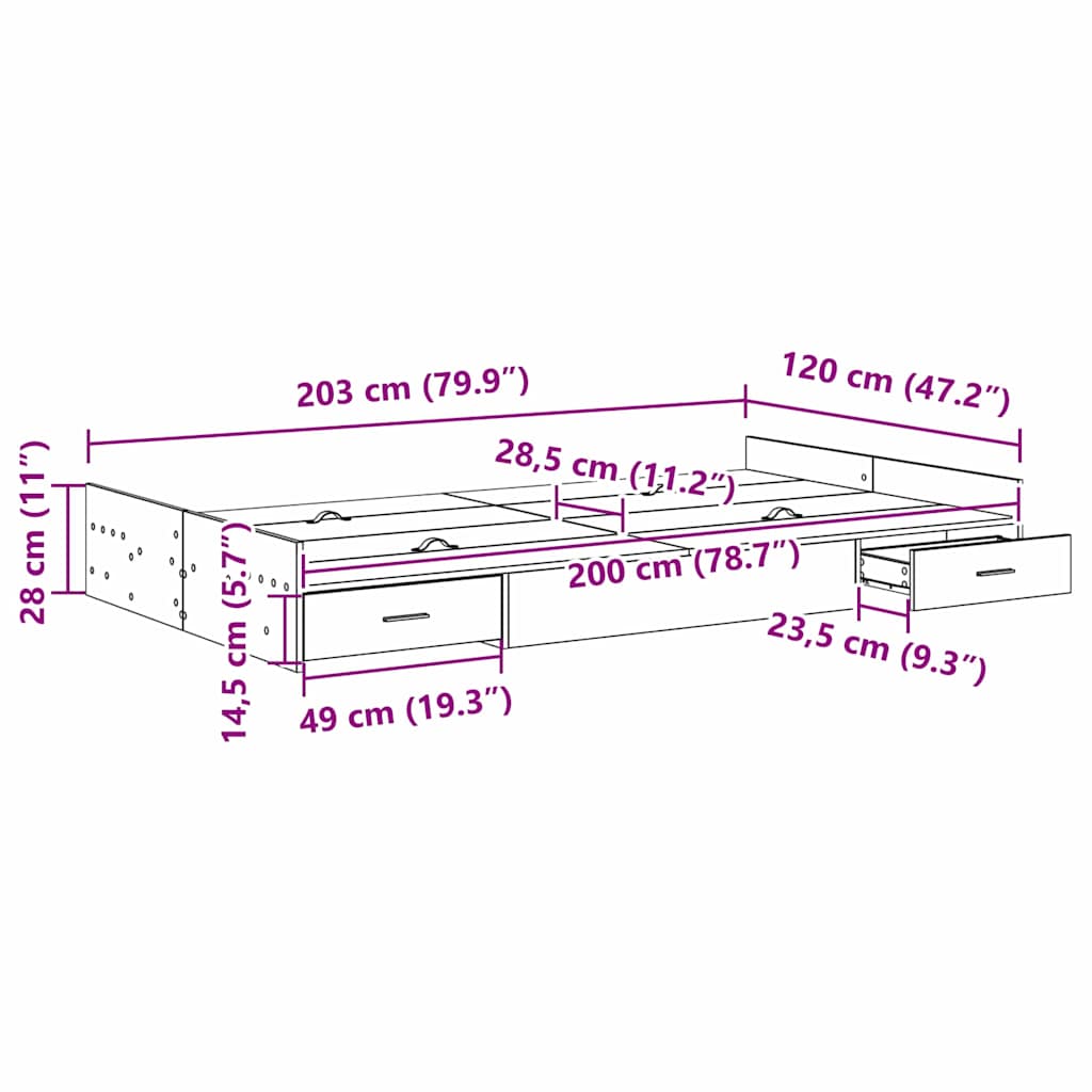 vidaXL Κρεβάτι με αποθηκευτικό χώρο Γκρι sonoma 120 x 200 cm