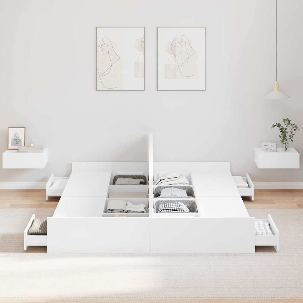 vidaXL Κρεβάτι με αποθηκευτικό χώρο Λευκό 140 x 190 cm Ματ ιμάντας