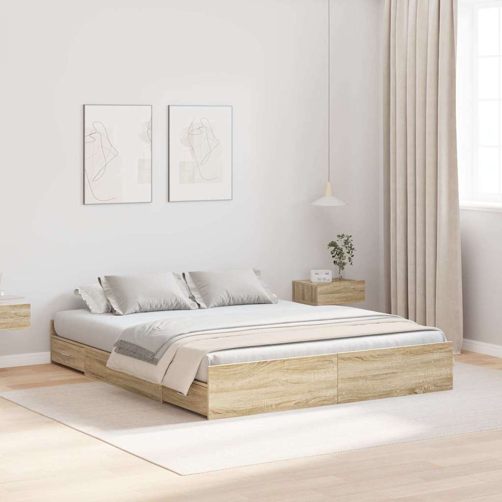 vidaXL Κρεβάτι με αποθηκευτικό χώρο Sonoma Δρυς 140 x 190 cm Μελαμίνη