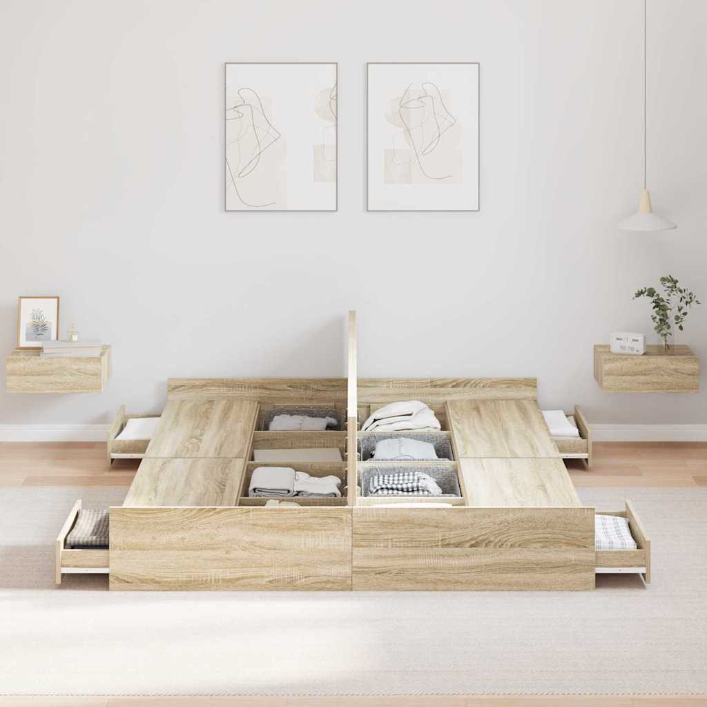 vidaXL Κρεβάτι με αποθηκευτικό χώρο Sonoma Δρυς 140 x 190 cm Μελαμίνη