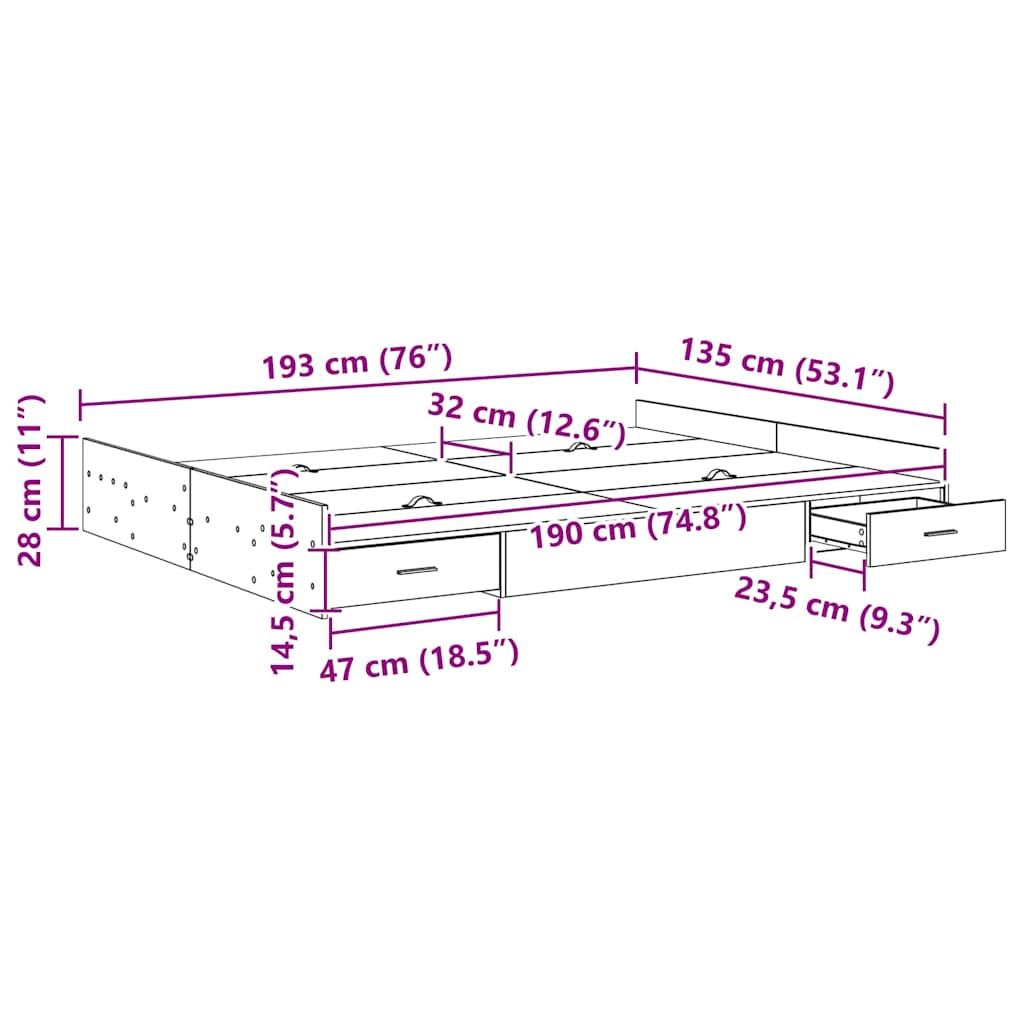 vidaXL Κρεβάτι με αποθηκευτικό χώρο Λευκό 135 x 190 cm Μοριοσανίδα