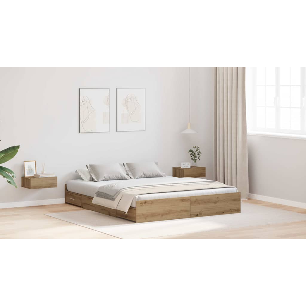 vidaXL Κρεβάτι με αποθηκευτικό χώρο με πόρτα Artisan Oak 135 x 190 cm