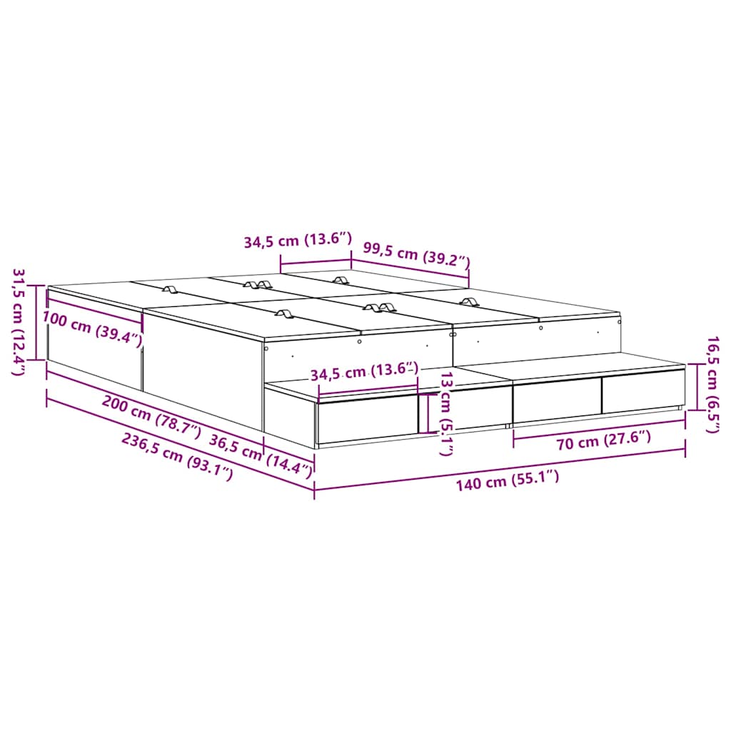 vidaXL κρεβάτι αποθήκευσης Λευκό 140x200 εκ