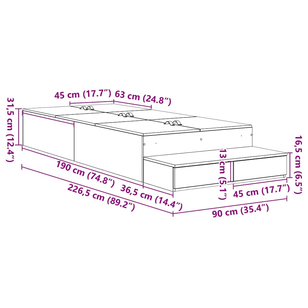 vidaXL Κρεβάτι με αποθηκευτικό χώρο Λευκό 90 cm Επεξεργασμένο ξύλο