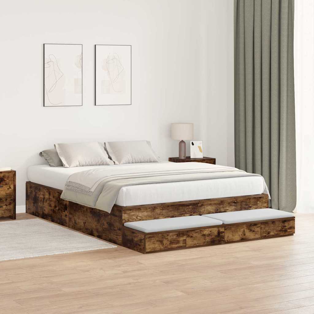 vidaXL Κρεβάτι με αποθηκευτικό χώρο με συρτάρι Καπνιστό Δρύς 135 cm