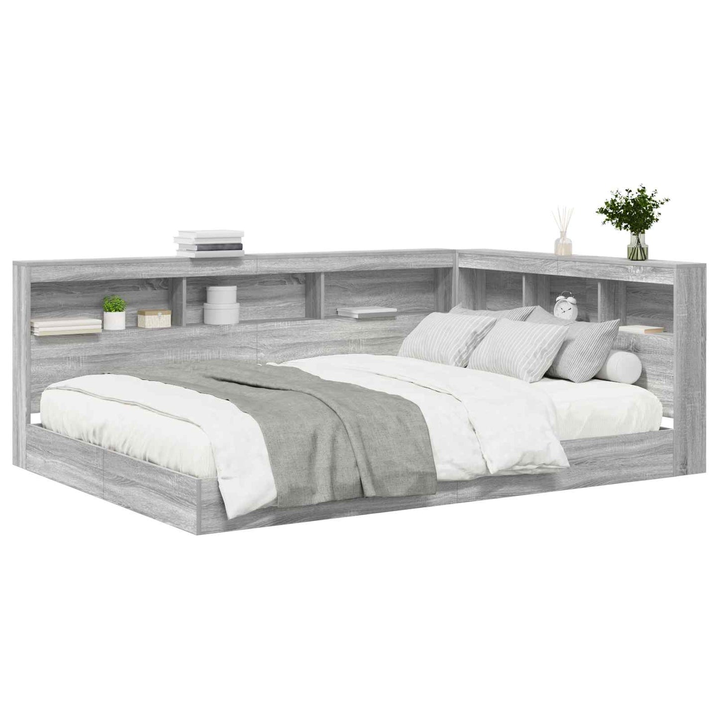 vidaXL Κρεβάτι Βιβλιοθήκης Γκρι sonoma 160 x 200 cm Επεξεργασμένο ξύλο
