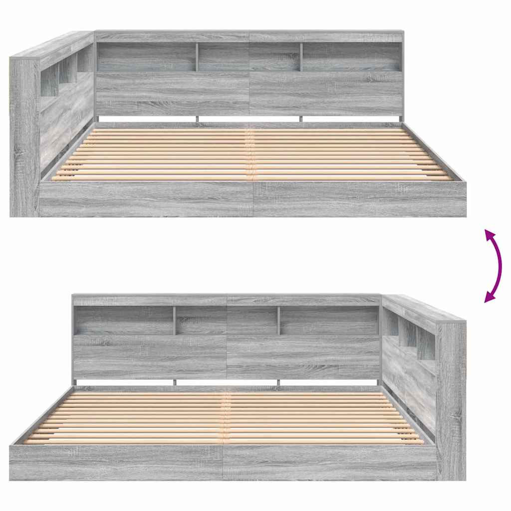 vidaXL Κρεβάτι Βιβλιοθήκης Γκρι sonoma 180 x 200 cm Επεξεργασμένο ξύλο