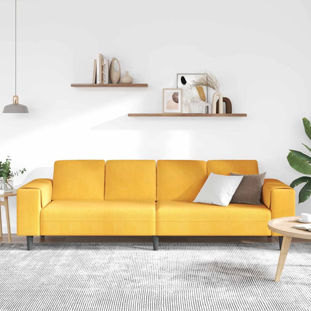 vidaXL Καναπές Απαλό Κίτρινο 250 x 77 x 76 εκ. Υφασμάτινο Κορντουρά