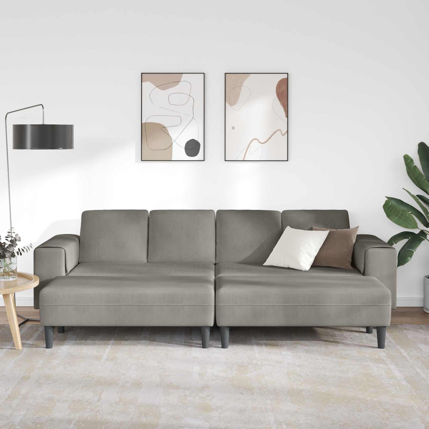 vidaXL Καναπές Ανοιχτό γκρι 250 x 188 x 76 εκ. Υφασμάτινο Κορντουρά