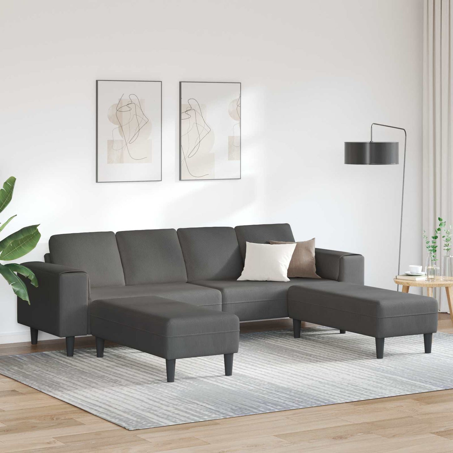 vidaXL Καναπές Σκούρο Γκρι 250 x 188 x 76 εκ. Υφασμάτινο Κορντουρά