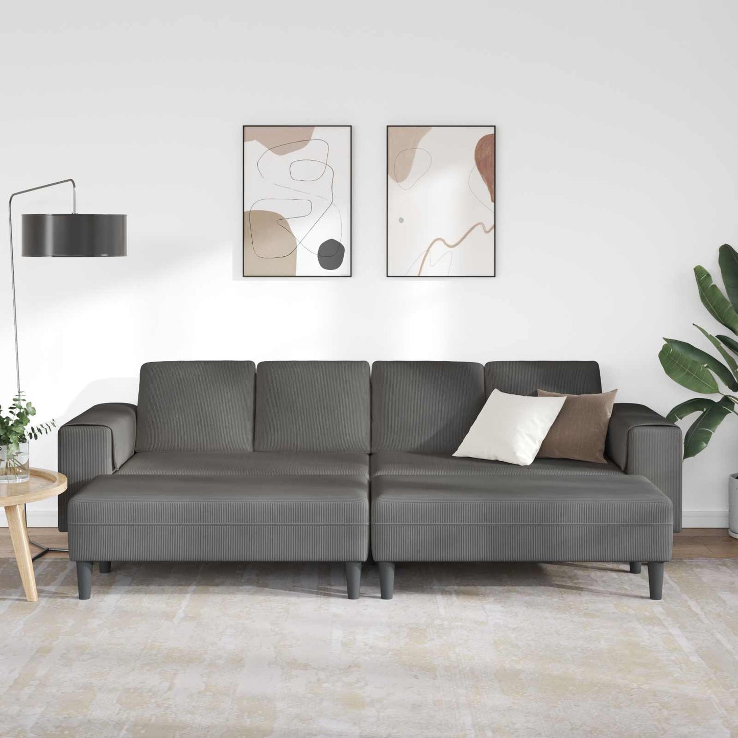 vidaXL Καναπές Σκούρο Γκρι 250 x 188 x 76 εκ. Υφασμάτινο Κορντουρά
