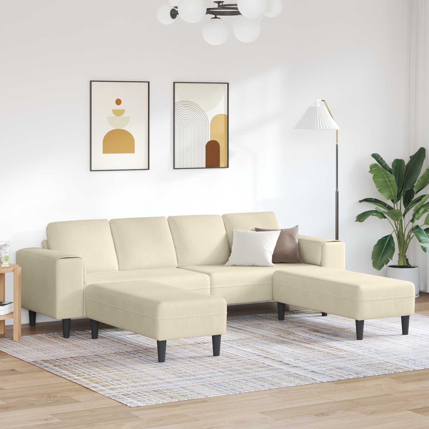 vidaXL Καναπές Κρεμ 250 x 188 x 76 εκ. Υφασμάτινο Κορντουρά