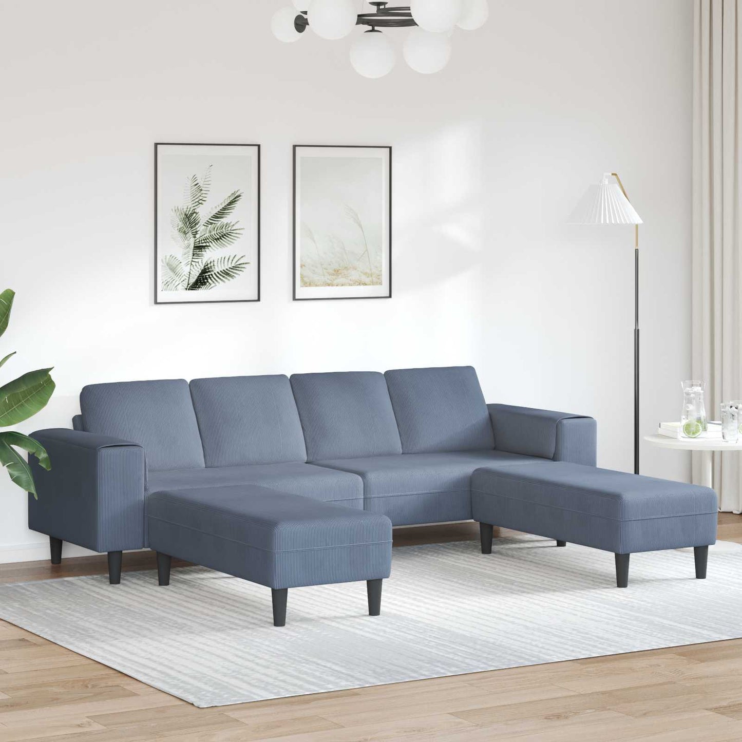 vidaXL Καναπές Μπλε 250 x 188 x 76 εκ. Υφασμάτινο Κορντουρά