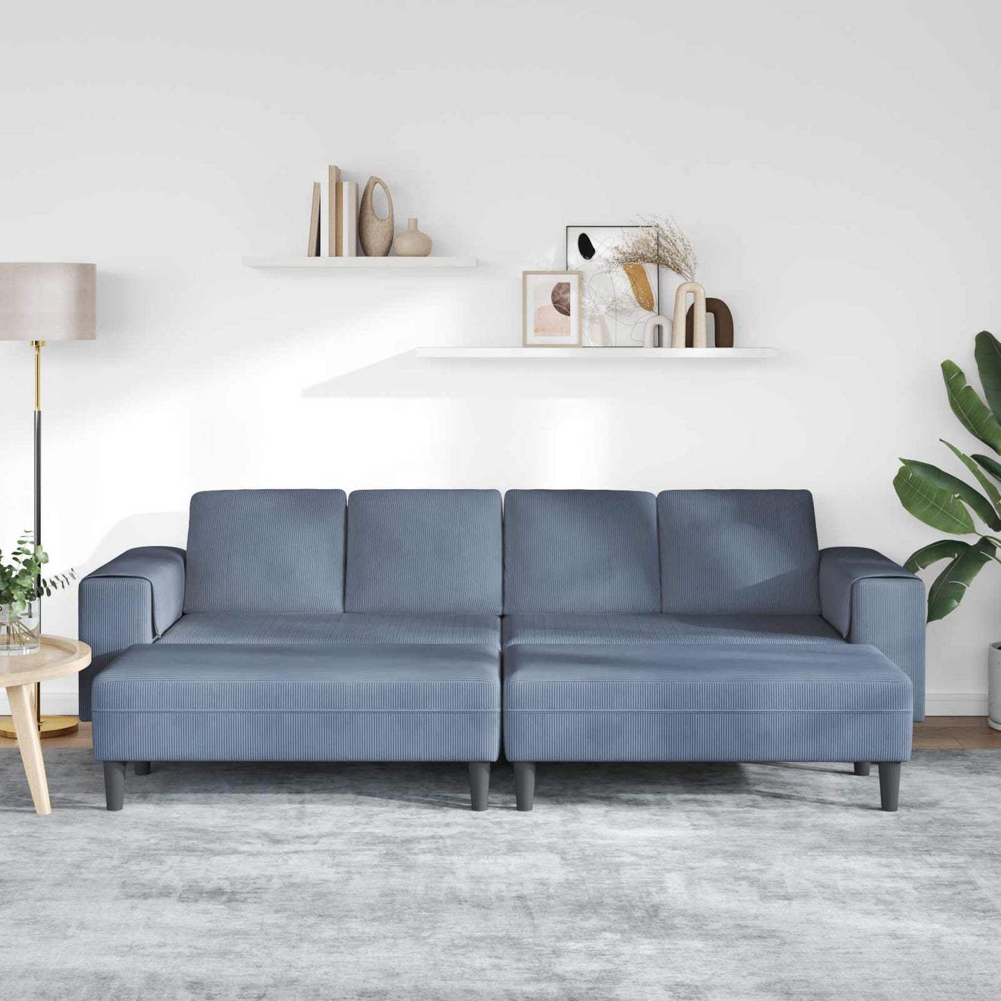 vidaXL Καναπές Μπλε 250 x 188 x 76 εκ. Υφασμάτινο Κορντουρά