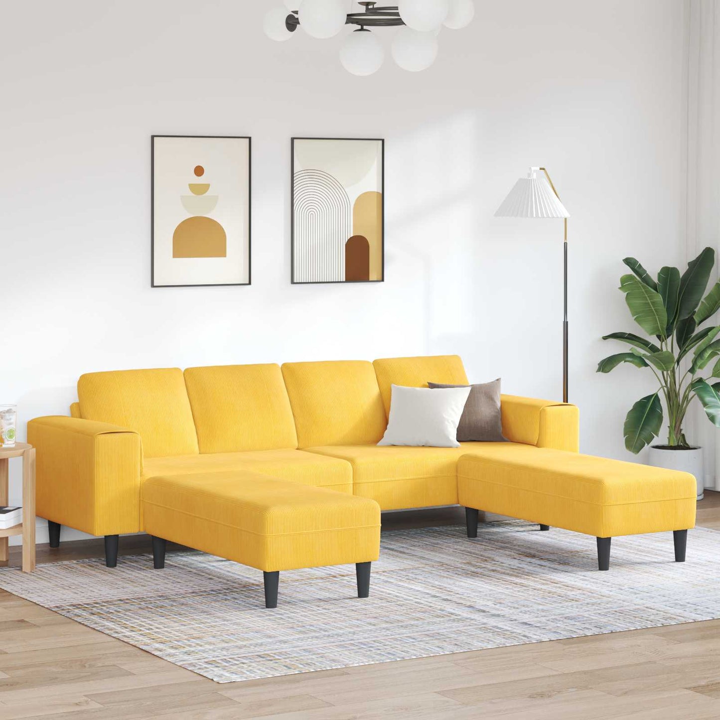 vidaXL Καναπές Απαλό Κίτρινο 250 x 188 x 76 εκ. Υφασμάτινο Κορντουρά
