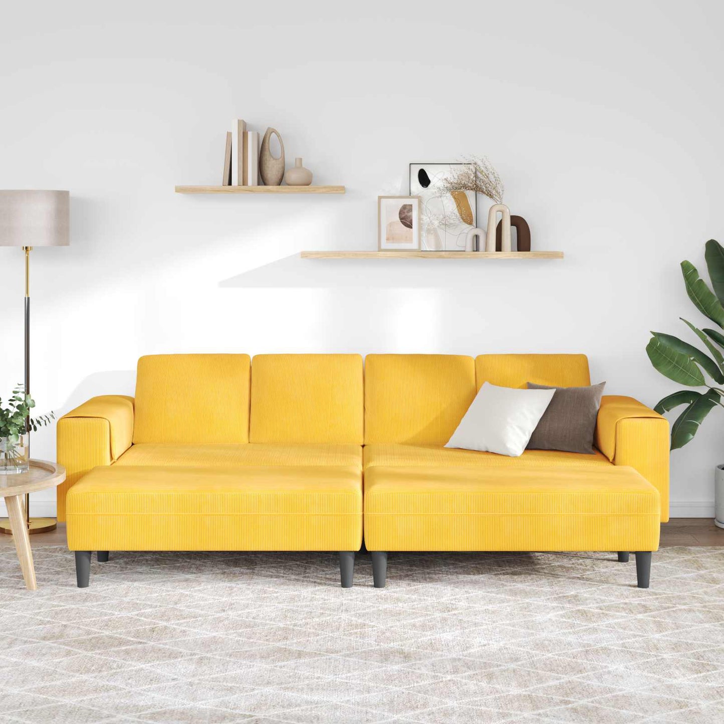 vidaXL Καναπές Απαλό Κίτρινο 250 x 188 x 76 εκ. Υφασμάτινο Κορντουρά